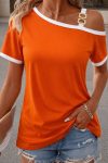 Kadın Kısa Kollu Tek Omuzu Açık Askı Toka Detaylı Viskon Bluz