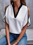 Kadın Kısa Kollu V Yakalı Ithal Krep Bluz