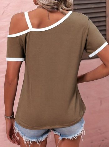 Kadın Kısa Kollu Tek Omuzu Açık Askı Toka Detaylı Viskon Bluz