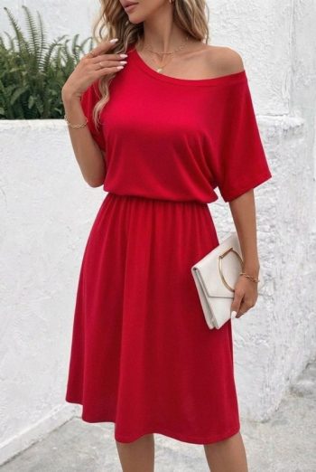 Kadın Kısa Kollu Omuzdan Açık Kiloş Midi Viskon Elbise