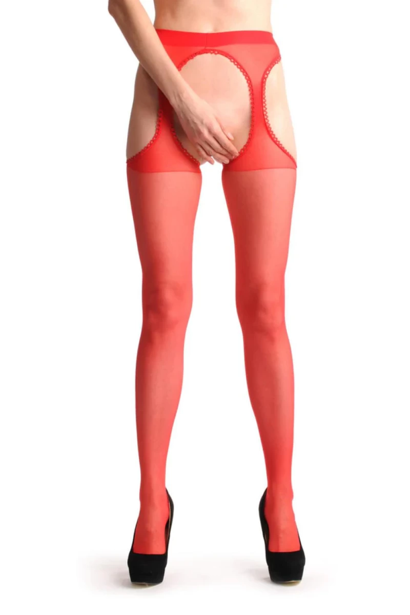 Kırmızı Kenarları Dantelli Özel Bölgesi Açık Külotlu Çorap Kırmızı Kenarları Dantelli Özel Bölgesi Açık Külotlu Çorap