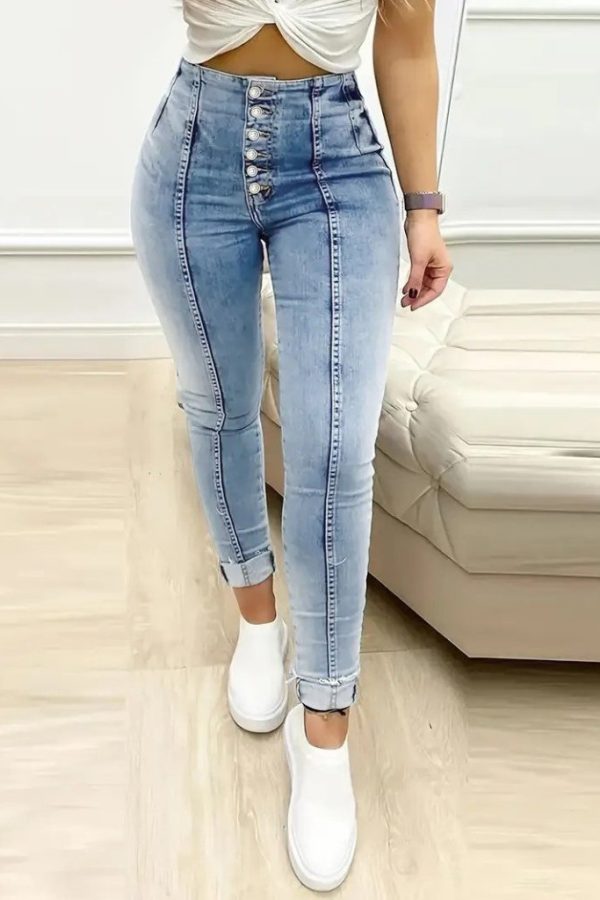 Kadın Yüksek Bel önden Düğmeli Jean Pantolon
