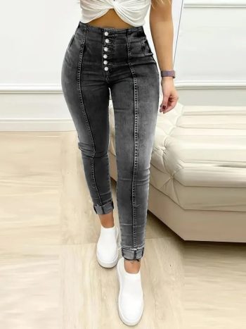 Kadın Yüksek Bel önden Düğmeli Jean Pantolon
