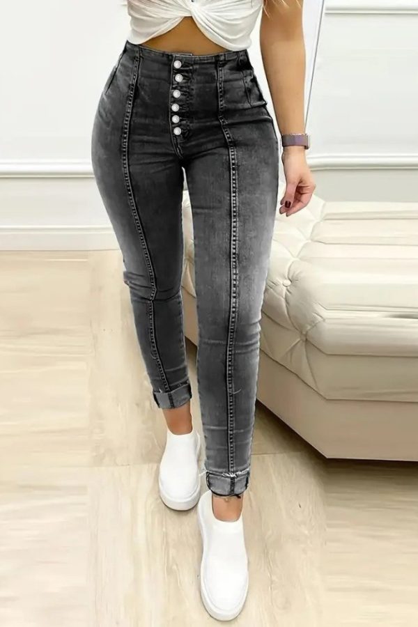 Kadın Yüksek Bel önden Düğmeli Jean Pantolon