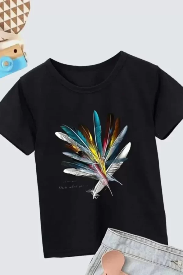 Kız Çocuk Baskılı T-Shirt- Siyah