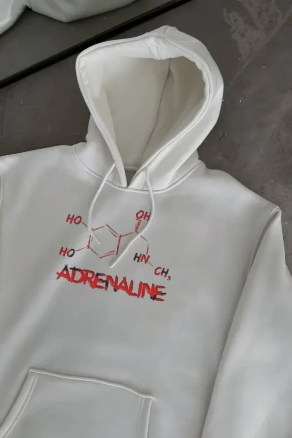 Kışlık Uzun Kol Kapüşonlu SweatShirt - Beyaz