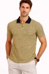 Erkek Pike Kumaş Polo Yaka Desenli Tişört Kısa Kol Yazlık T-Shirt – Sarı