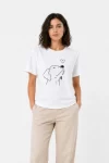 Köpek Figürlü Minimal Baskılı Tişört Kısa Kol Yazlık T-Shirt – Beyaz