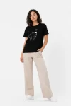 Köpek Figürlü Minimal Baskılı Tişört Kısa Kol Yazlık T-Shirt – Siyah