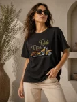 Motosiklet Baskılı Tişört Bisiklet Yaka Kısa Kol Yazlık T-Shirt – Siyah