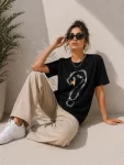 Kuğu Figürlü Soru İşareti Baskılı Tişört Kısa Kol T-Shirt – Siyah