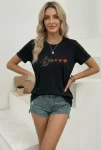 Minimal Kalp İşaret Baskılı Tişört Kısa Kol Yazlık T-Shirt – Siyah