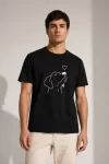 Erkek Köpek Figürlü Minimal Baskılı Tişört Kısa Kol Yazlık T-Shirt – Siyah