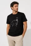 Erkek Köpek Figürlü Minimal Baskılı Tişört Kısa Kol Yazlık T-Shirt – Siyah