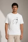 Erkek Köpek Figürlü Minimal Baskılı Tişört Kısa Kol Yazlık T-Shirt – Beyaz