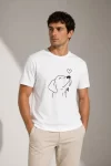 Erkek Köpek Figürlü Minimal Baskılı Tişört Kısa Kol Yazlık T-Shirt – Beyaz