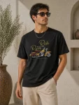 Erkek Motosiklet Baskılı Tişört Bisiklet Yaka Kısa Kol Yazlık T-Shirt - Siyah