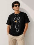 Erkek Kuğu Figürlü Soru İşareti Baskılı Tişört Kısa Kol T-Shirt – Siyah