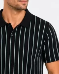 Erkek Pike Kumaş Çizgili Polo Yaka Tişört Kısa Kol Yazlık T-Shirt – Siyah