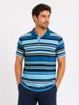 Erkek Çizgili Polo Yaka Tişört Kısa Kol Yazlık T-Shirt Regular Fit – Mavi