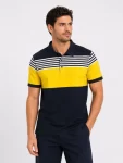 Erkek Pike Kumaş Çizgili Polo Yaka Tişört Kısa Kol Yazlık T-Shirt – Lacivert