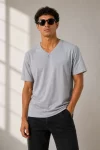 Erkek V Yaka Basic Tişört Kısa Kol Yazlık Regular Fit T-Shirt - Gri