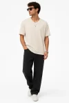 Erkek V Yaka Basic Tişört Kısa Kol Yazlık Regular Fit T-Shirt – Bej