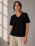 V Yaka Basic Tişört Kısa Kol Yazlık Regular Fit T-Shirt – Siyah