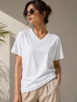 V Yaka Basic Tişört Kısa Kol Yazlık Regular Fit T-Shirt – Beyaz