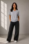 V Yaka Basic Tişört Kısa Kol Yazlık Regular Fit T-Shirt – Gri