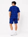 Erkek Oversize Kalıp Pubg Bape X Shark Nakışlı Cepli Şort Takım – Mavi