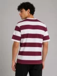 Erkek Çizgili Oversize Tişört Bisiklet Yaka Kısa Kol Yazlık T-Shirt – Bordo
