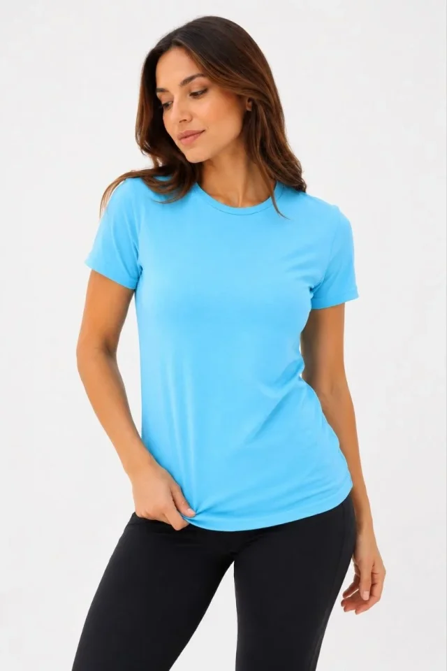 Basic Tişört Bisiklet Yaka Kısa Kol Günlük Yazlık Slim Fit T-Shirt - Turkuaz Basic Tişört Bisiklet Yaka Kısa Kol Günlük Yazlık Slim Fit T-Shirt - Turkuaz