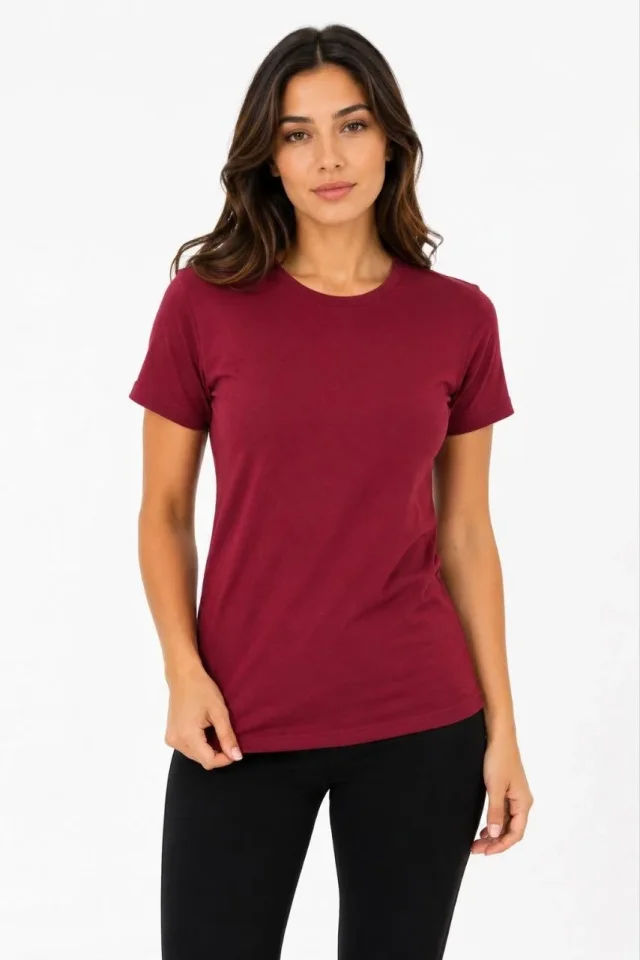 Basic Tişört Bisiklet Yaka Kısa Kol Günlük Yazlık Slim Fit T-Shirt - Bordo Basic Tişört Bisiklet Yaka Kısa Kol Günlük Yazlık Slim Fit T-Shirt - Bordo