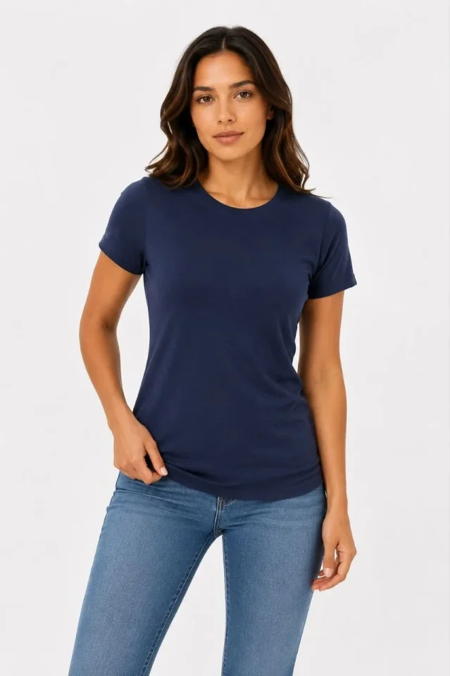 Basic Tişört Bisiklet Yaka Kısa Kol Günlük Yazlık Slim Fit T-Shirt - Lacivert Basic Tişört Bisiklet Yaka Kısa Kol Günlük Yazlık Slim Fit T-Shirt - Lacivert