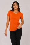Basic Tişört Bisiklet Yaka Kısa Kol Günlük Yazlık Slim Fit T-Shirt – Turuncu