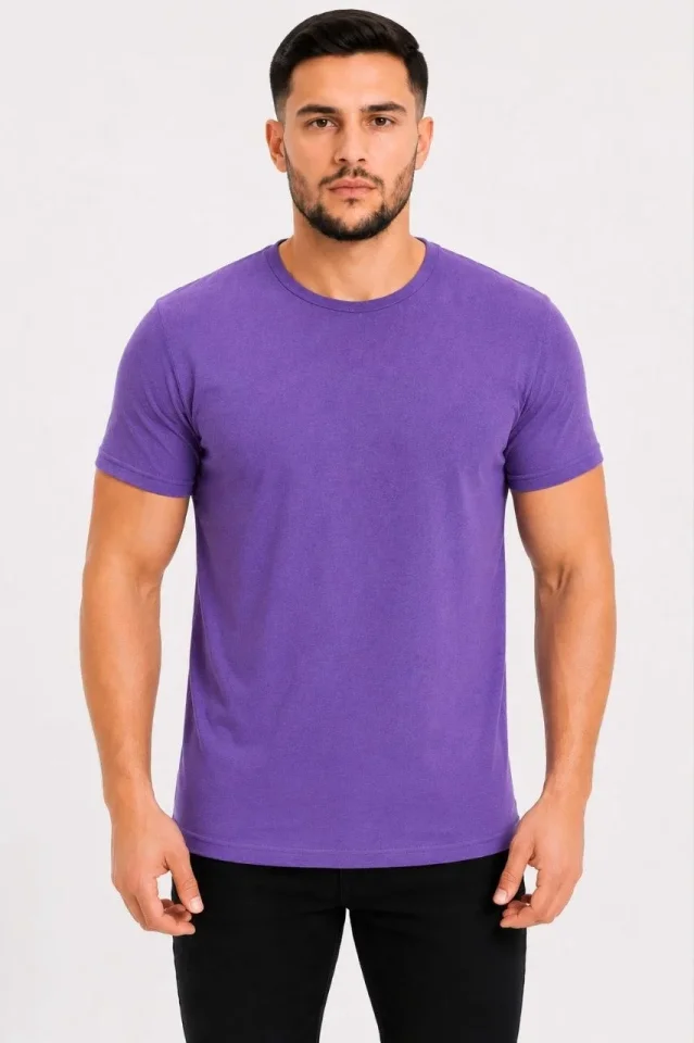 Erkek Basic Tişört Bisiklet Yaka Kısa Kol Günlük Yazlık Slim Fit T-Shirt - Mor Erkek Basic Tişört Bisiklet Yaka Kısa Kol Günlük Yazlık Slim Fit T-Shirt - Mor