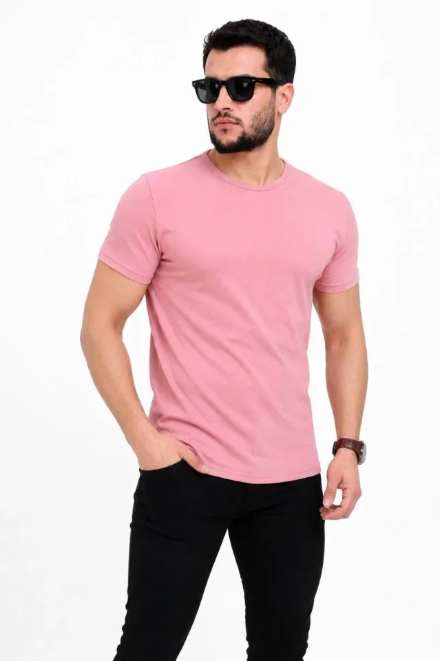 Erkek Basic Tişört Bisiklet Yaka Kısa Kol Günlük Yazlık Slim Fit T-Shirt - Pembe Erkek Basic Tişört Bisiklet Yaka Kısa Kol Günlük Yazlık Slim Fit T-Shirt - Pembe