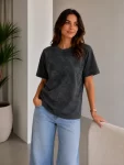 Batik Desenli Tişört Bisiklet Yaka Kısa Kol Regular Fit T-shirt – Siyah