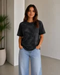 Batik Desenli Tişört Bisiklet Yaka Kısa Kol Regular Fit T-shirt – Siyah