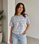 Batik Desenli Tişört Bisiklet Yaka Kısa Kol Regular Fit T-shirt – Gri
