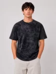 Erkek Yıkamalı Washed Effect Tişört Bisiklet Yaka Sokak Stil Kısa Kol T-Shirt – Siyah