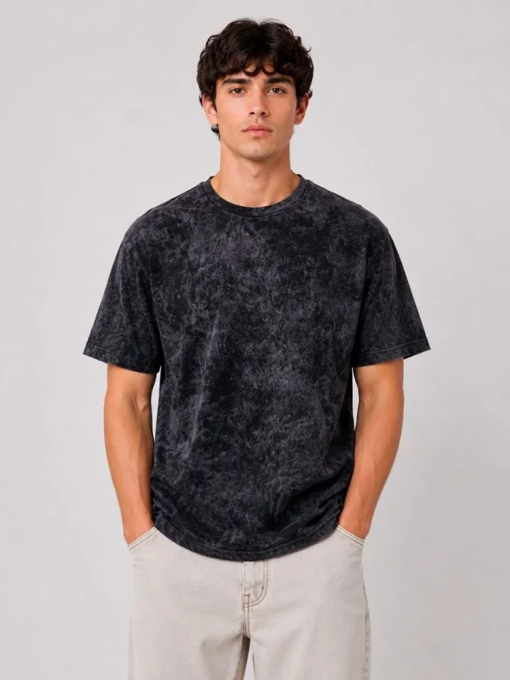 Erkek Yıkamalı Washed Effect Tişört Bisiklet Yaka Sokak Stil Kısa Kol T-Shirt - Siyah Erkek Yıkamalı Washed Effect Tişört Bisiklet Yaka Sokak Stil Kısa Kol T-Shirt - Siyah