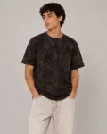 Erkek Yıkamalı Washed Effect Tişört Bisiklet Yaka Sokak Stil Kısa Kol T-Shirt – Füme