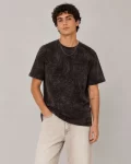 Erkek Yıkamalı Washed Effect Tişört Bisiklet Yaka Sokak Stil Kısa Kol T-Shirt – Füme