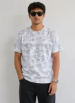 Erkek Batik Desenli Tişört Bisiklet Yaka Kısa Kol Regular Fit T-shirt – Gri