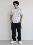 Erkek Batik Desenli Tişört Bisiklet Yaka Kısa Kol Regular Fit T-shirt – Gri