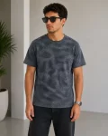 Erkek Batik Desenli Tişört Bisiklet Yaka Kısa Kol Regular Fit T-shirt – Füme