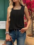 Kadın Askılı Geometrik Yaka Detaylı Pileli Viskon Bluz Marketplace