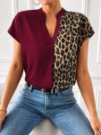 Kadın Kısa Kollu V Hakim Yakalı Leopar Desenli Sandy Bluza Marketplace